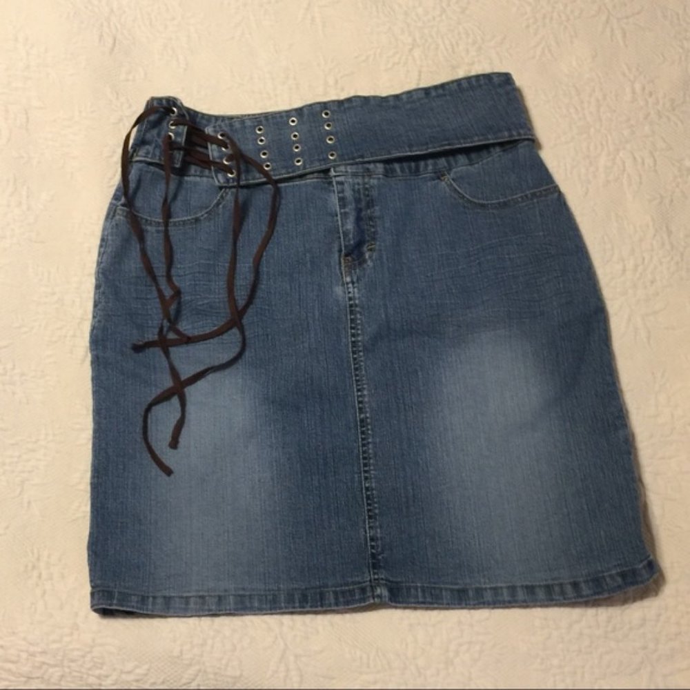 Lace Up Denim Skirt
